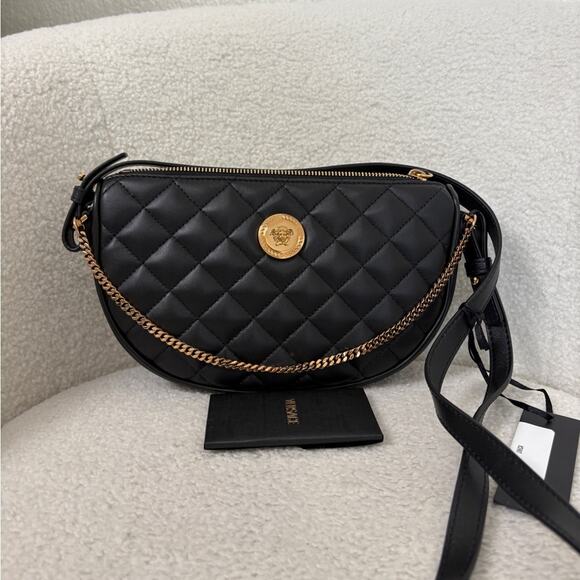 Sale ends 12/13 Versace Black Quilted Crossbody Bag with Gold Chain - Picture 4 of 9
